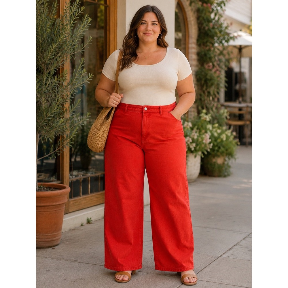 Universal Thread Sailor Wide Leg Pants Womens 16 Red High Rise Denim Trousers